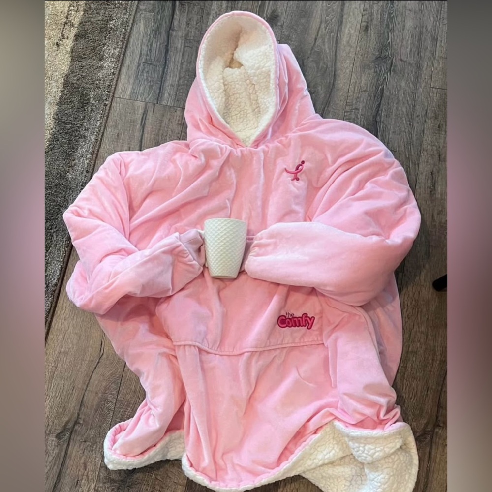 “THE COMFY” HOODIE/BLANKET Pullover PONCHO; Bubblegum PINK; breast cancer; OS